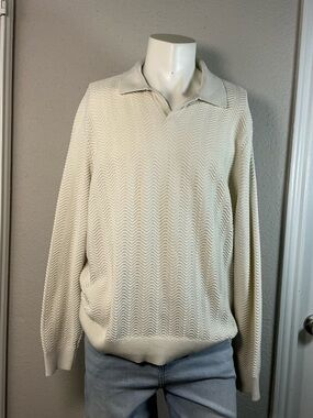 Goodfellow & Co Cream V-Neck Collared Knit Sweater